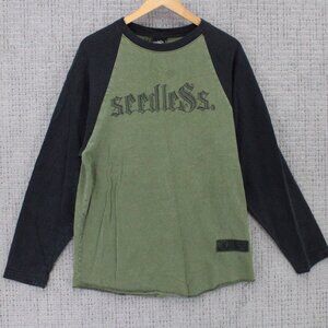 Vintage Seedless Shirt Mens Medium M Brown Long Sleeve Logo Graphic #42 90s